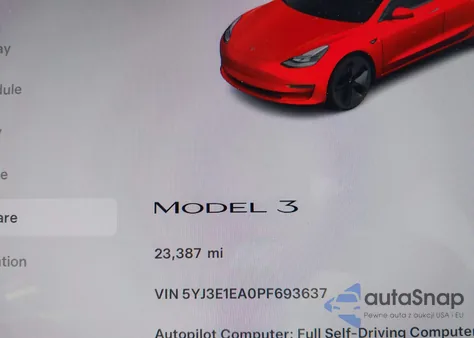 2023 Tesla Model 3 z USA, uszkodzony, nr VIN 5YJ3E1EA0PF693637